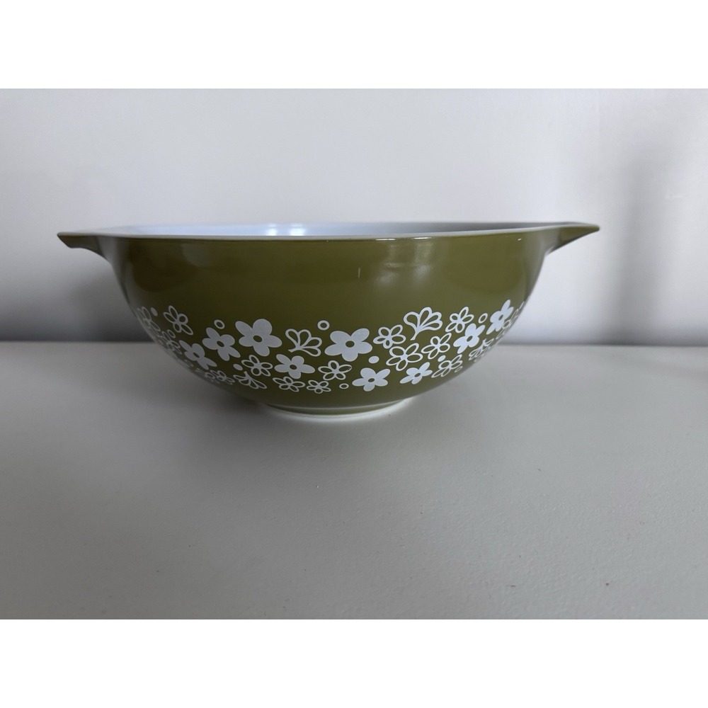 Vintage Pyrex 444 Spring Blossom Green Crazy Daisy 4 Qt Cinderella Bowl
